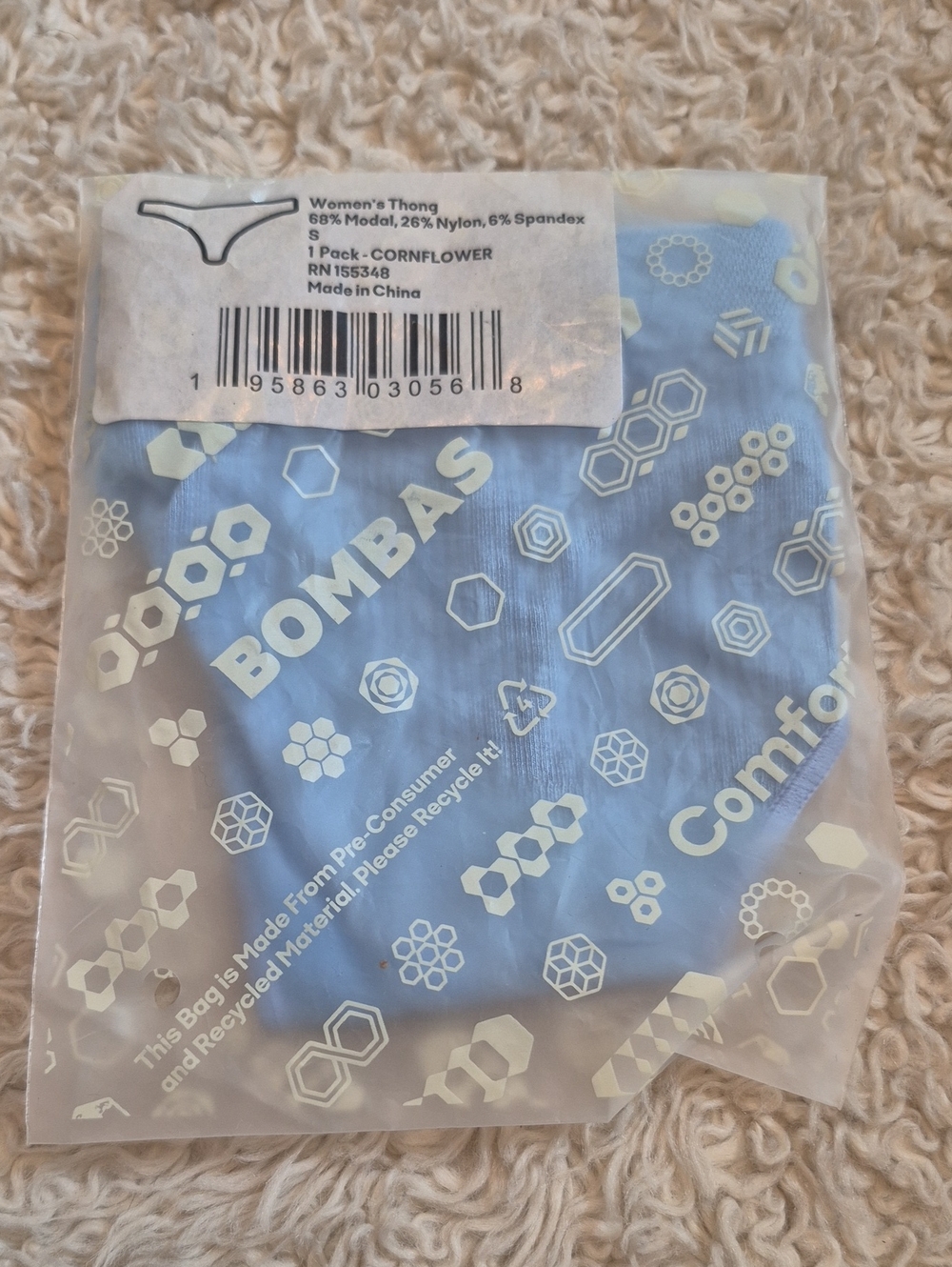 nwt BOMBAS Blue Thong women's S Cornflower Underwear Small New Panties